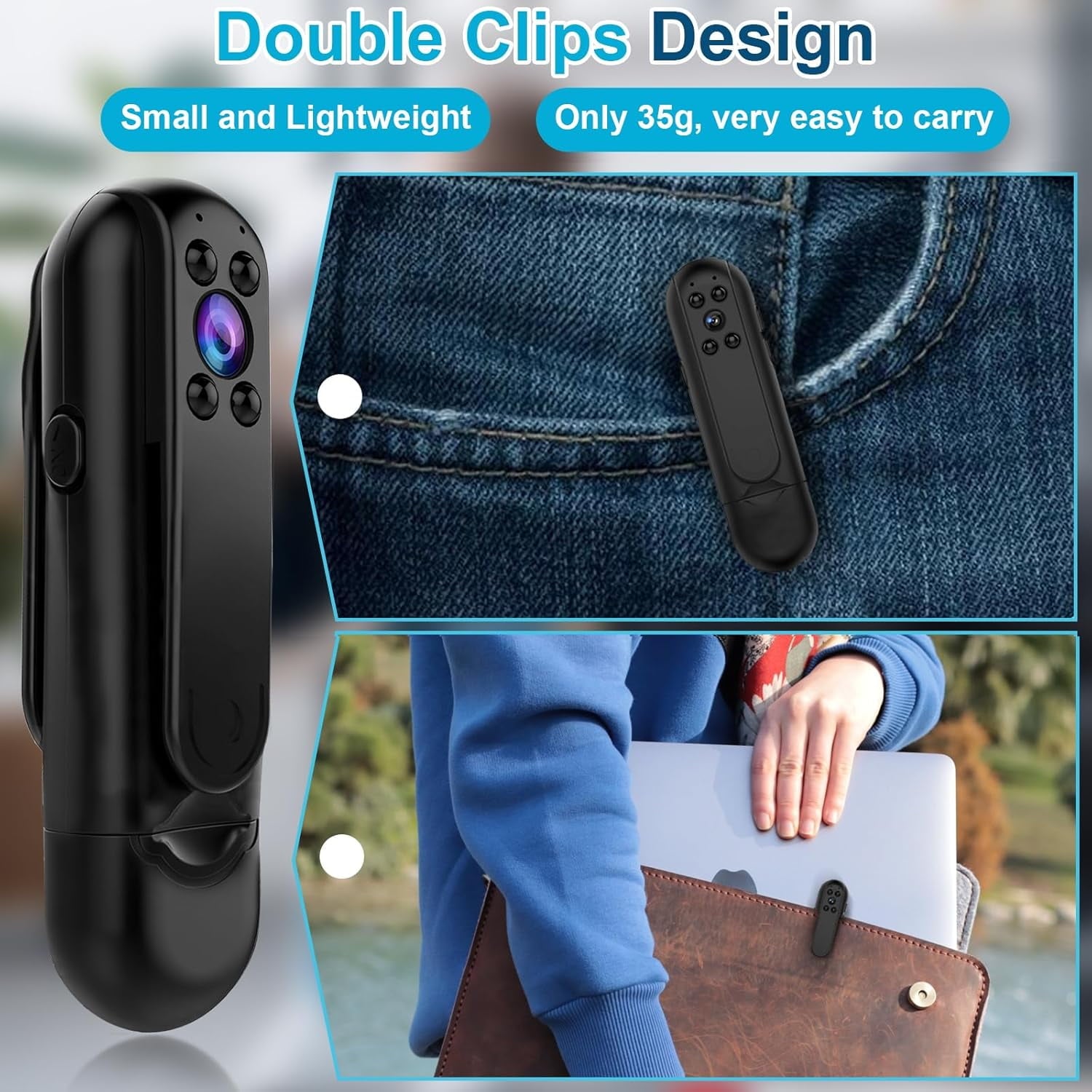 Body Camera 1080P Wearable Personal Portable Cameras Record Mini Body Camera with Audio and Video Recording Pocket Tiny Body Camera for Traveling Walking Cycling Work Records