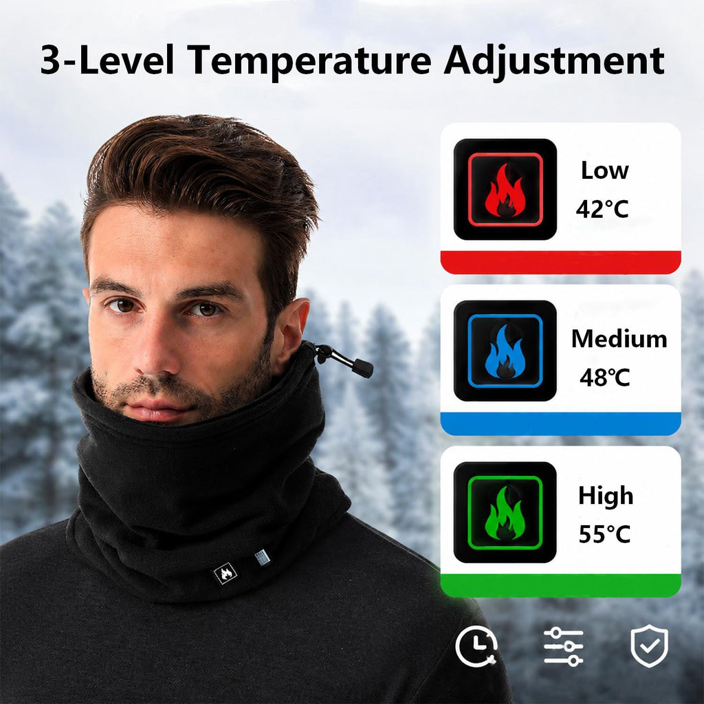 Heated Scarf for Women Men USB Electric Neck Warmer with 3 Temperature Settings Winter Polar Fleece Heated Neck Gaiter Windproof Face Cover for Outdoor Skiing Hiking Fishing Black