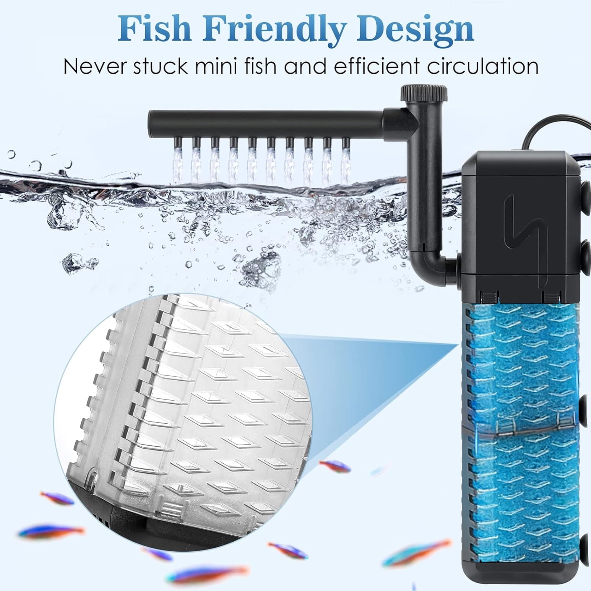 Aquarium Filter for 30-70 Gallons Fish Tank Filter with Filtration Oxygenation Circulation Adjustable WaterFlow Submersible Fish Tank Filters with Circulation System for Fresh/Saltwater Tank