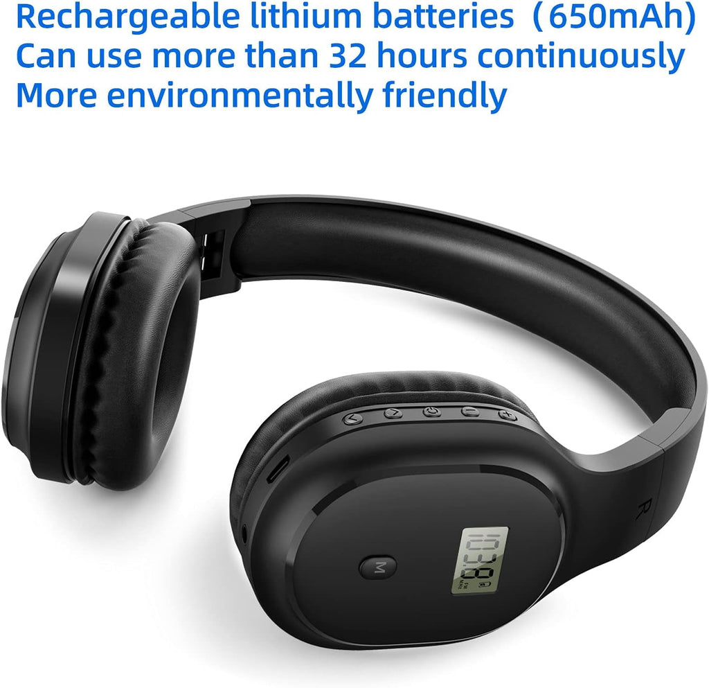 FM Radio Headphones with Bluetooth Rechargeable Portable Headset with Built-in Microphone Lightweight and Comfortable Ear Muffs for Jogging Cycling