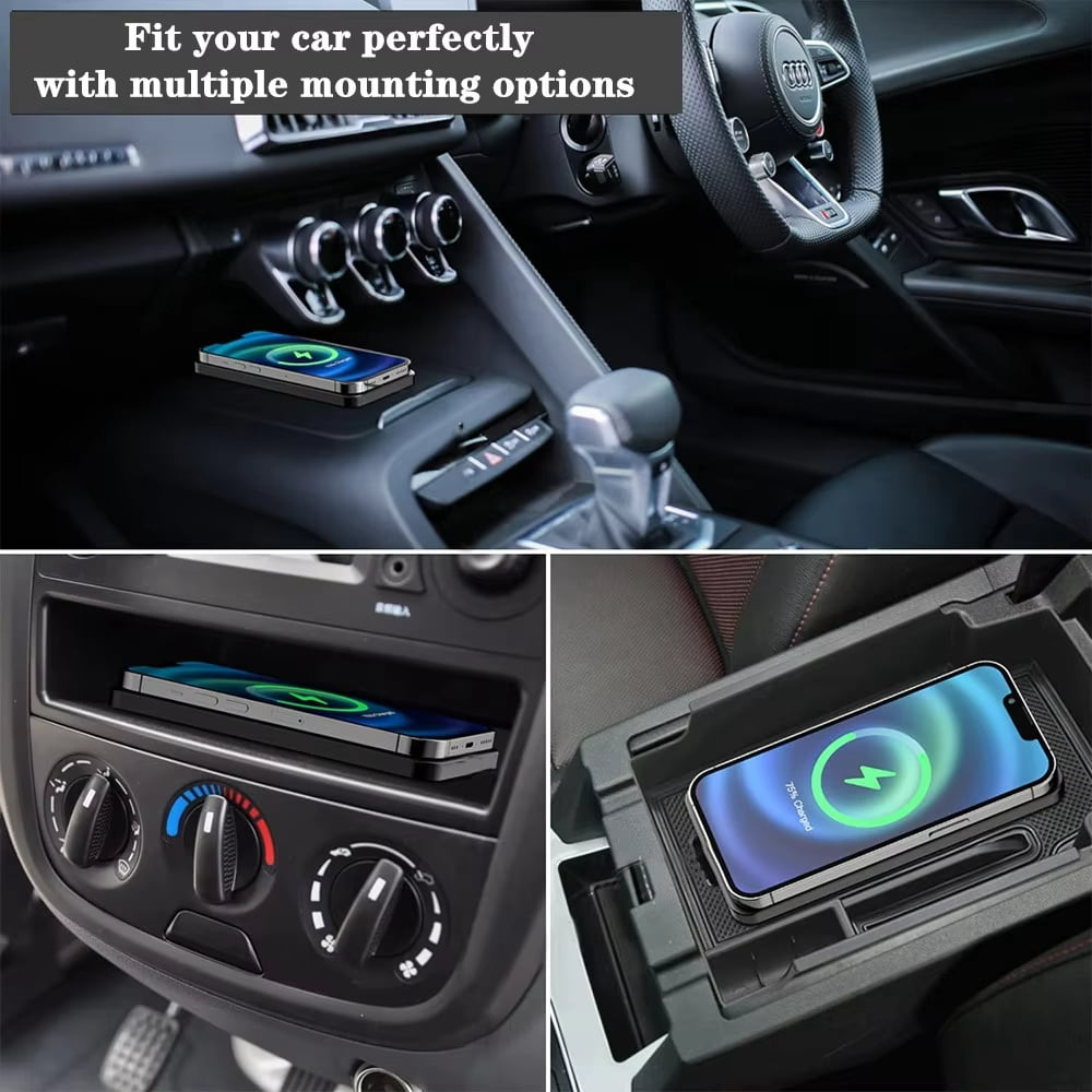 AmzDoer Wireless Car Charger 15W Fast Wireless Charging Station with Non-Slip Pad Wireless Phone Charger Cell Phone Flat Charging mat Compatible