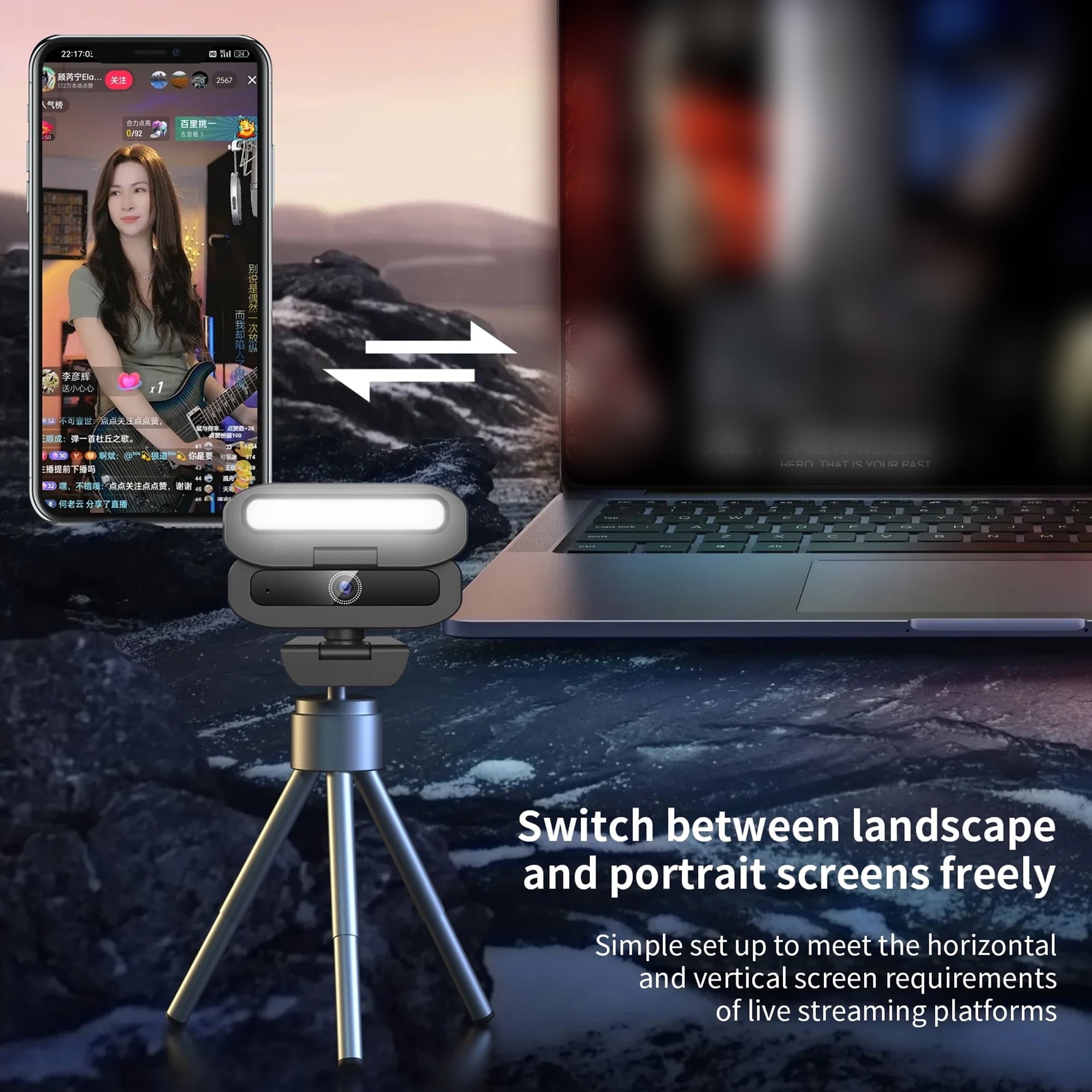 Webcam with Microphone 4K USB Webcam for PC Desktop & Laptop Ring Light and 3-Level Brightness Computer Camera with Privacy Cover & Tripod Stand for Computer/PC/Laptop/Desktop