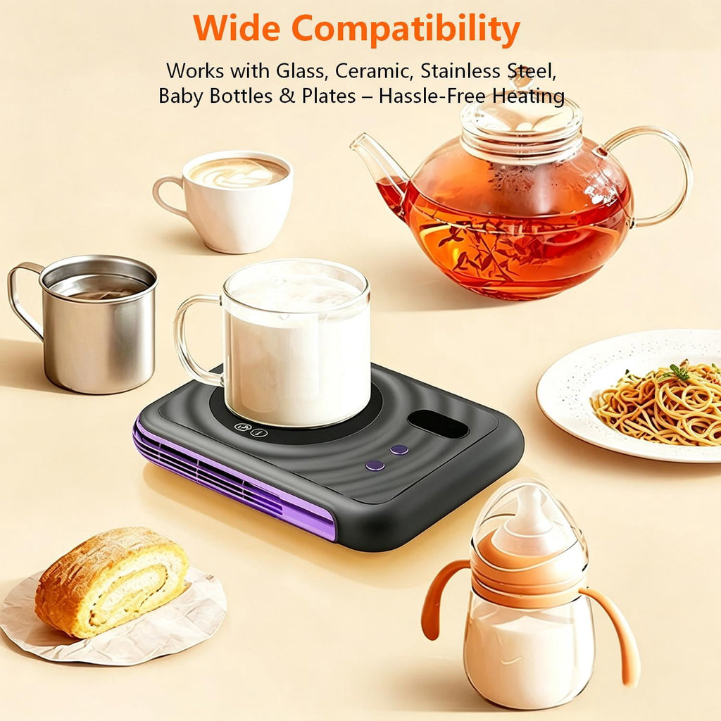 Coffee Mug Warmer 2-in-1 Coffee Cup Warmer & Personal Heater for Desk Electric Cup Warmer with 3 Temperature Settings for Heating Milk Tea Water Coffee Accessories for Home & Office Gray
