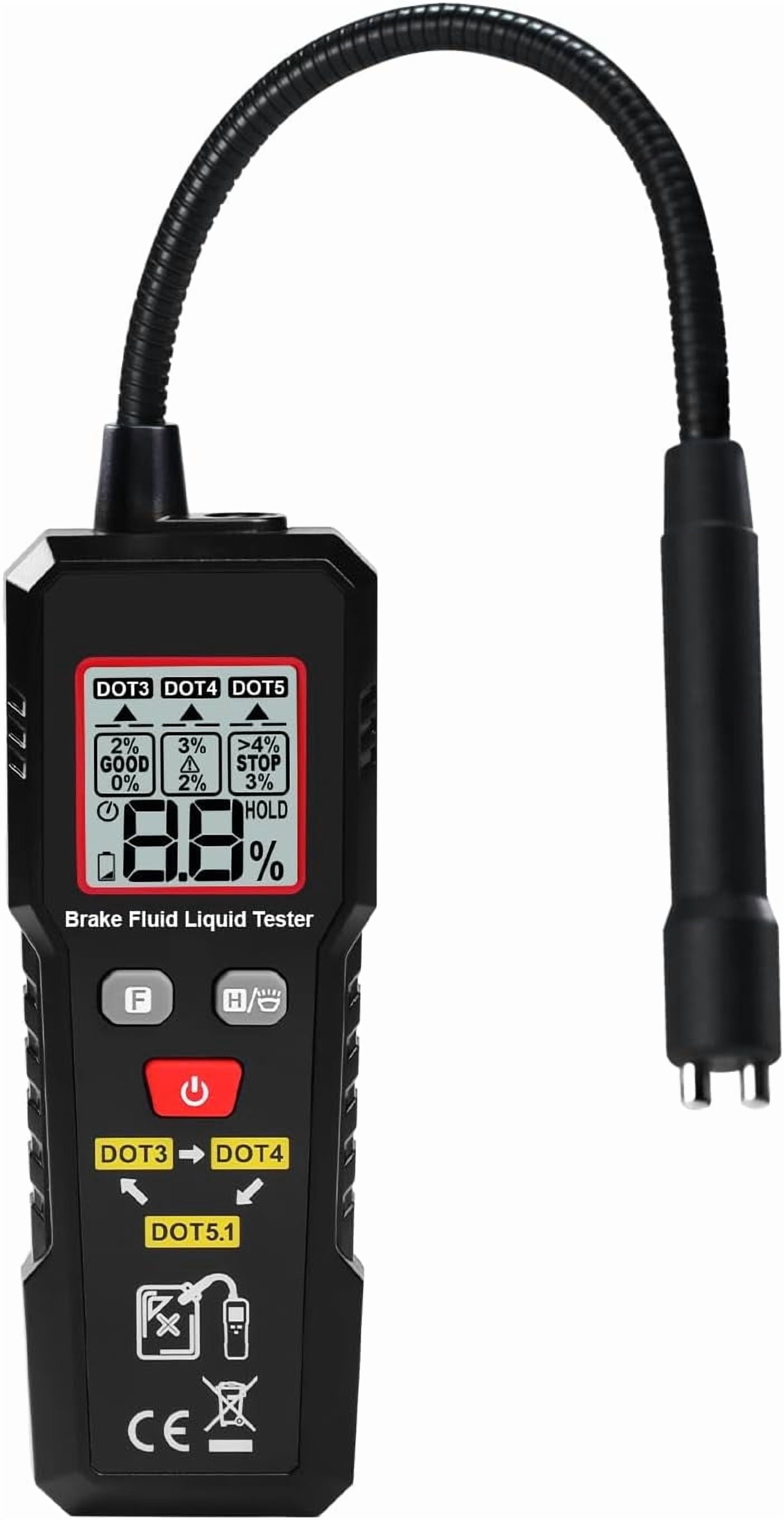 8.5-inch Digital Brake Fluid Tester Brake Fluid Moisture Tester with Light LCD Screen Data Hold 3 Colors Alarm for Auto Care for DOT3 DOT4 DOT5.1
