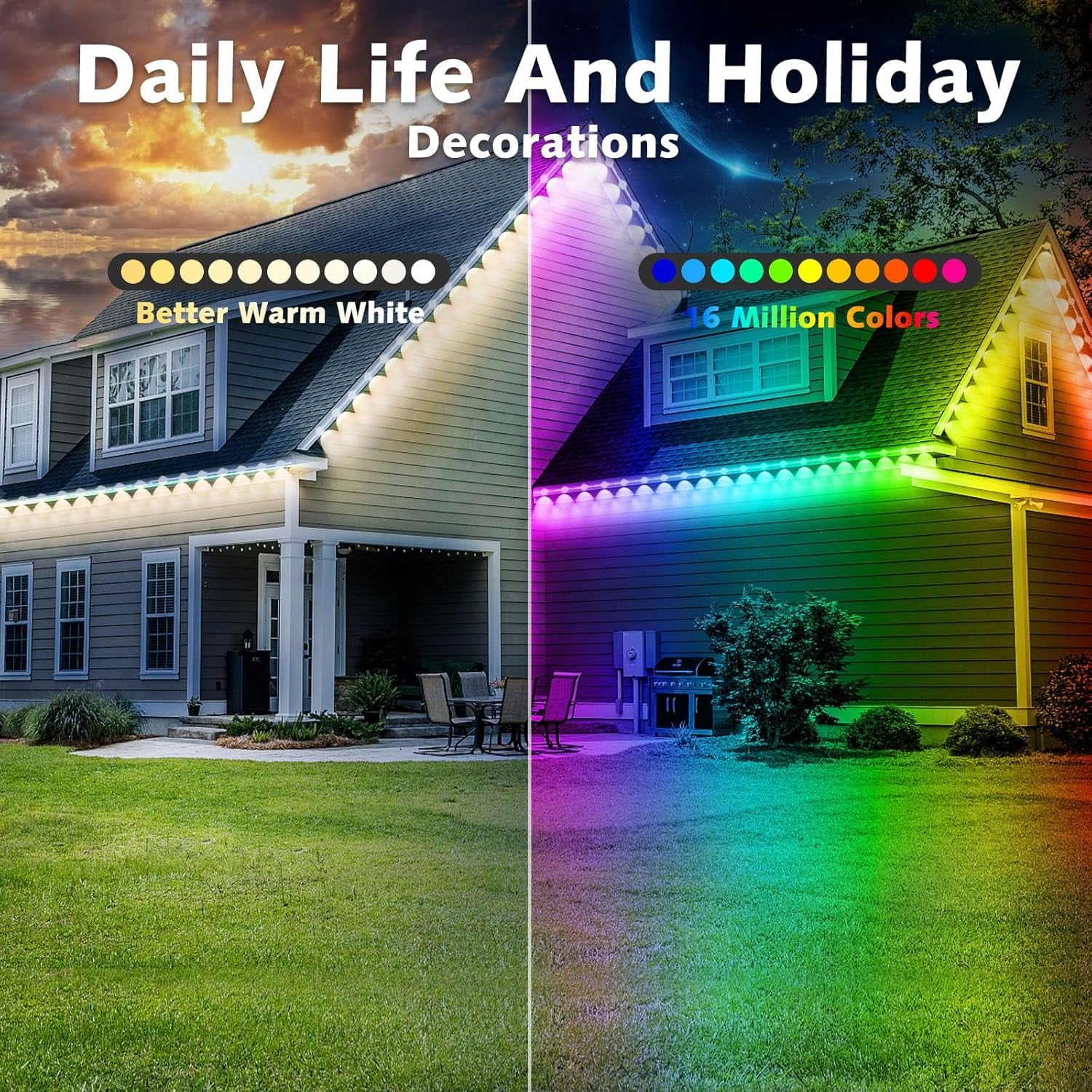 Prociv Permanent Outdoor Lights Waterproof 100FT 50LEDs Eaves Lights APP & Remote Control Color Changing Outdoor Lights with DIY Modes for for Party Daily Halloween Christmas Garden