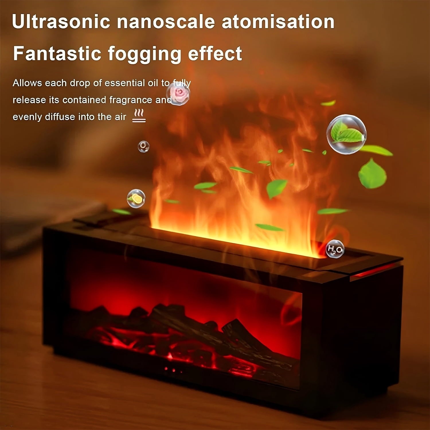 Flame Essential Oil Diffuser 3D Flame Fireplace Aromatherapy Machine Colorful Humidifier with Remote Control Fireplace Flame