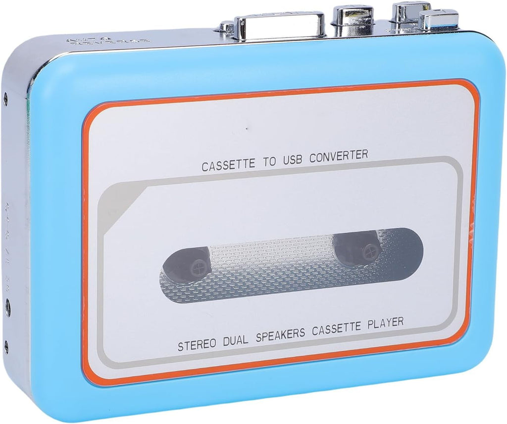 Portable Cassette Player with Auto Reverse Convert Tapes to Digital Files via USB Cassette Audio Player Tape to MP3 Converter Powered by USB Power Cord or AA Battery - Blue