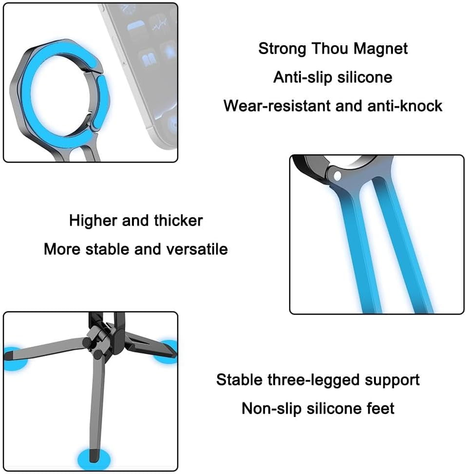 Magnetic Phone Tripod Stand Rotating Phone Tripod Mount with Spring Buckle Multi Angle Tri Fold Cell Phone Holder Handheld Phone Grip for Streaming Vlog