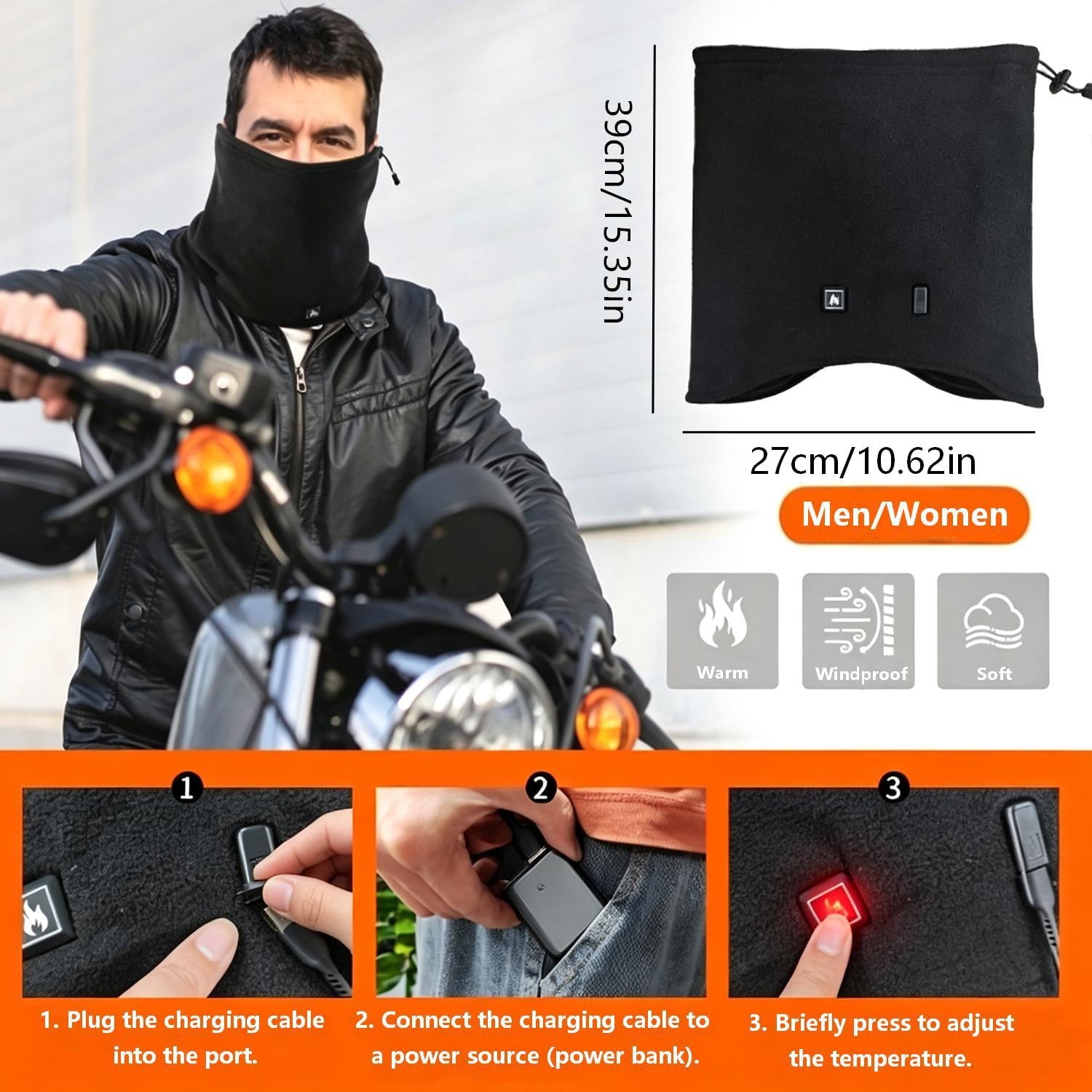 Heated Scarf for Women Men USB Electric Neck Warmer with 3 Temperature Settings Winter Polar Fleece Heated Neck Gaiter Windproof Face Cover for Outdoor Skiing Hiking Fishing Black