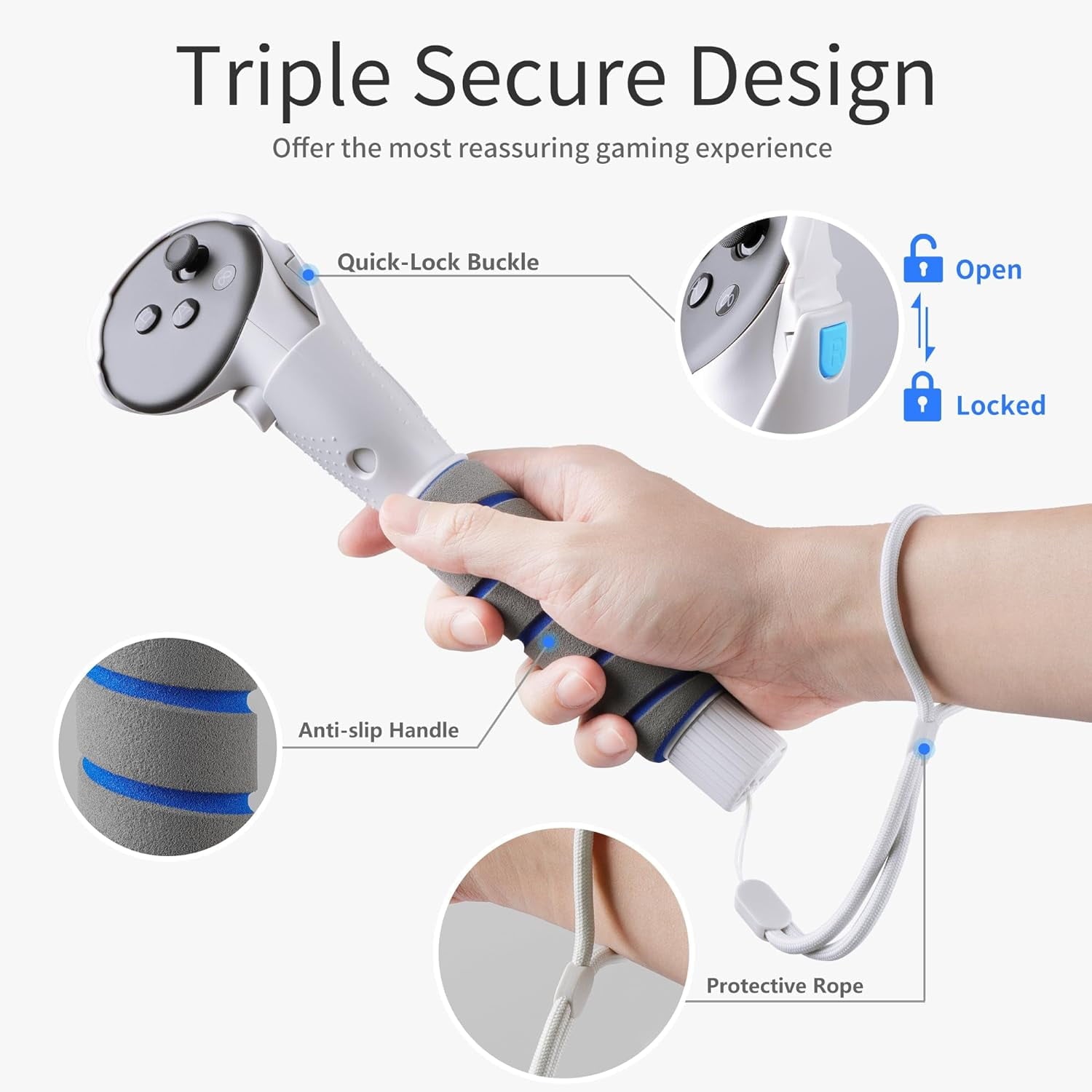 VR Accessories Handle Attachments for Meta Ouclus Quest3/Quest3S Dual Handles and Long Stick Handle Extension Grips to Play Multiple VR Games Gorilla Tag Long Arms Grips Beat Saber Golf Club