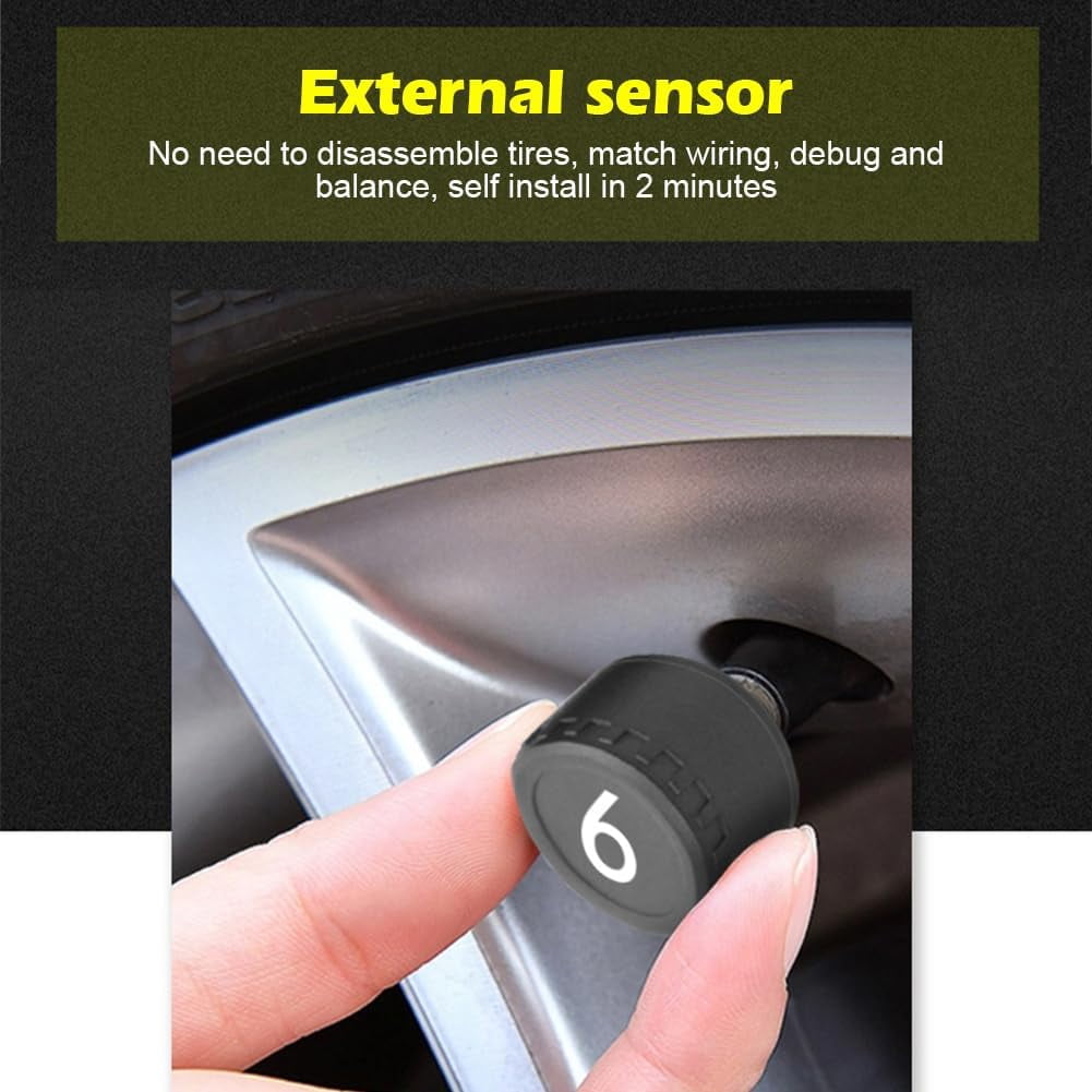 RV Tire Pressure Monitoring System Tire Pressure Monitor with Solar Charge LCD Display Auto Sleep Mode for Trailer Truck Off Road Pickup(4 Sensors External Didi Version)