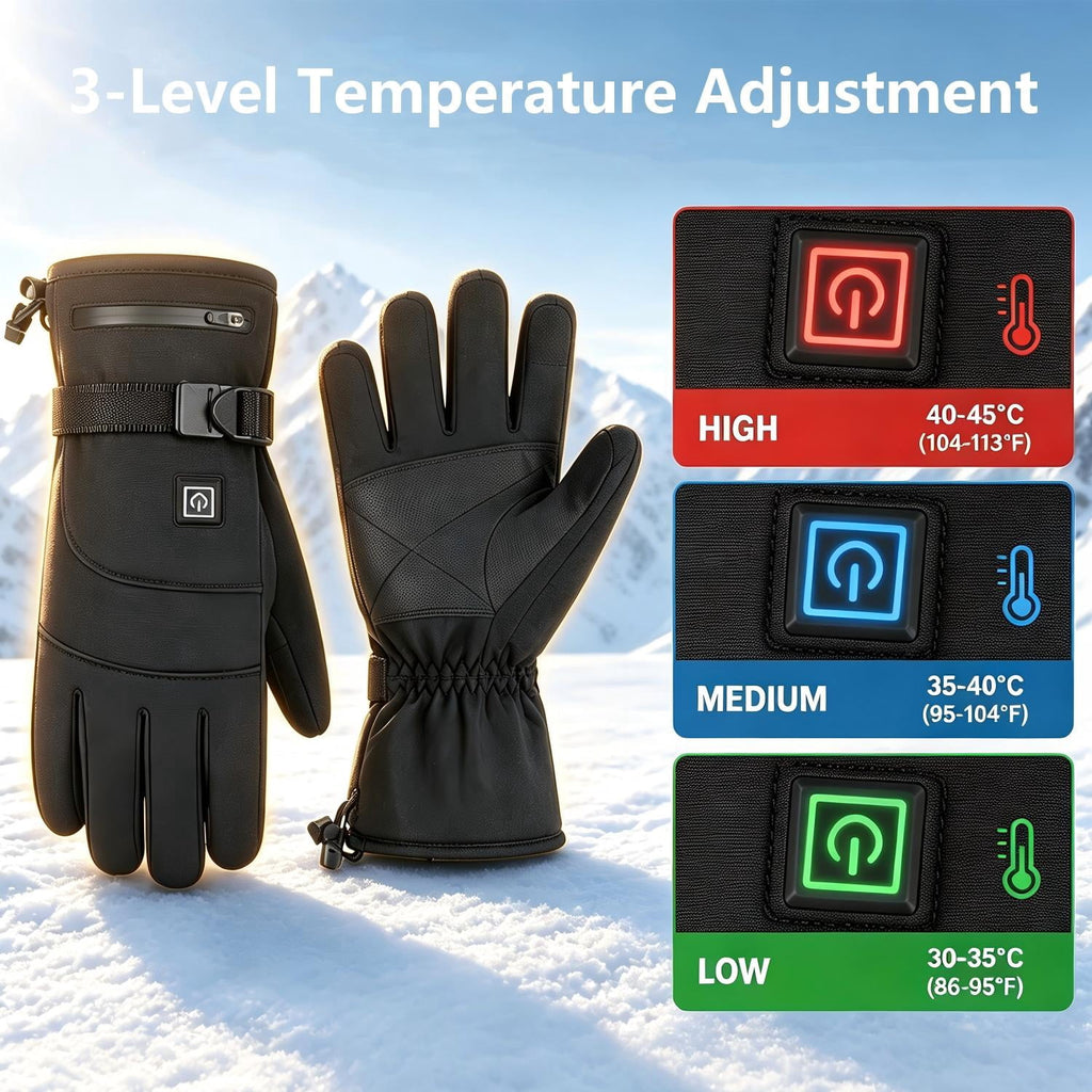 Heated Gloves for Men Women 5000mAh Rechargeable Battery Electric Heated Gloves with 3 Temperature Touchscreen Winter Warm Glove Windproof Waterproof Thermal Heated Gloves for Skiing Hiking Cycling