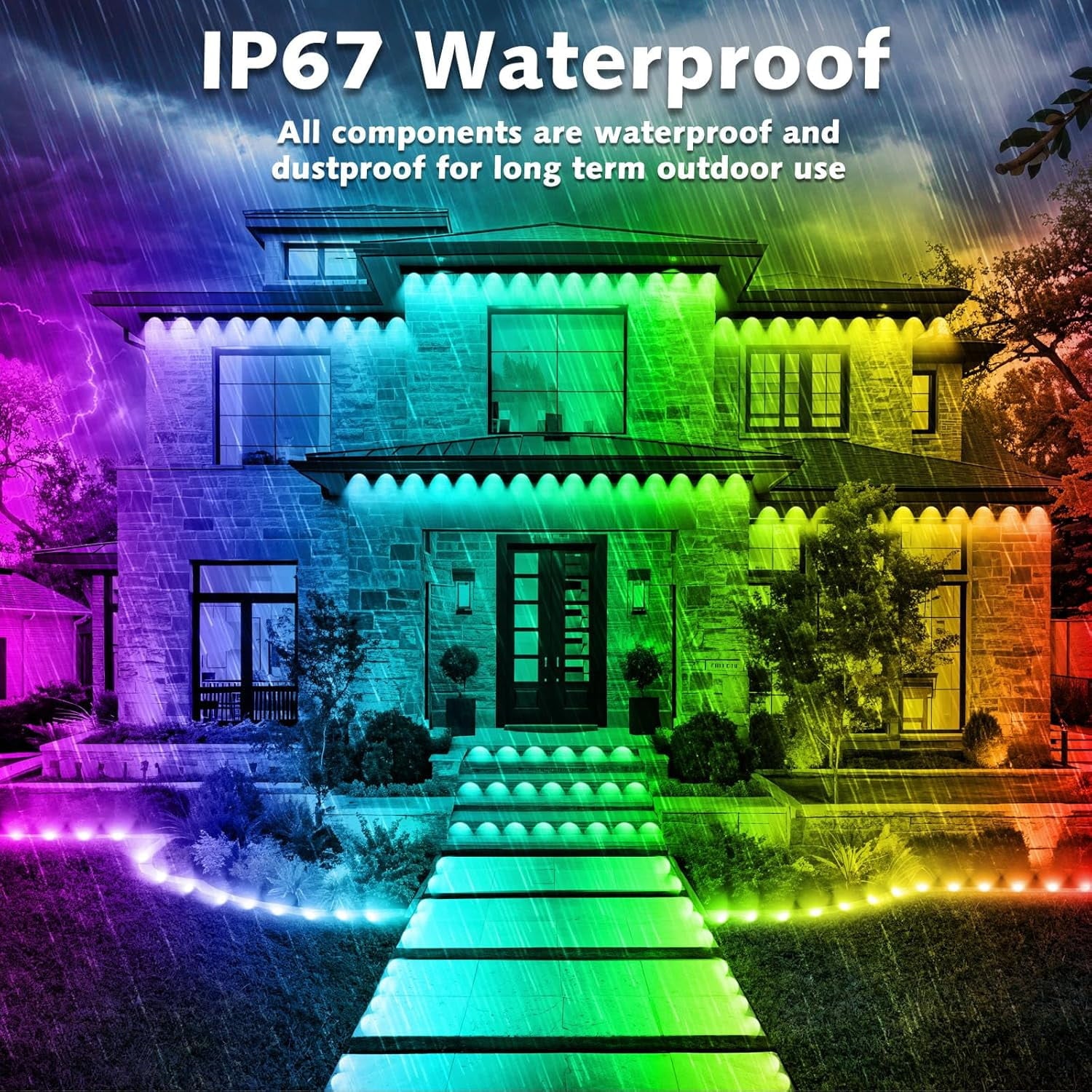 Prociv Permanent Outdoor Lights Waterproof 100FT 50LEDs Eaves Lights APP & Remote Control Color Changing Outdoor Lights with DIY Modes for for Party Daily Halloween Christmas Garden