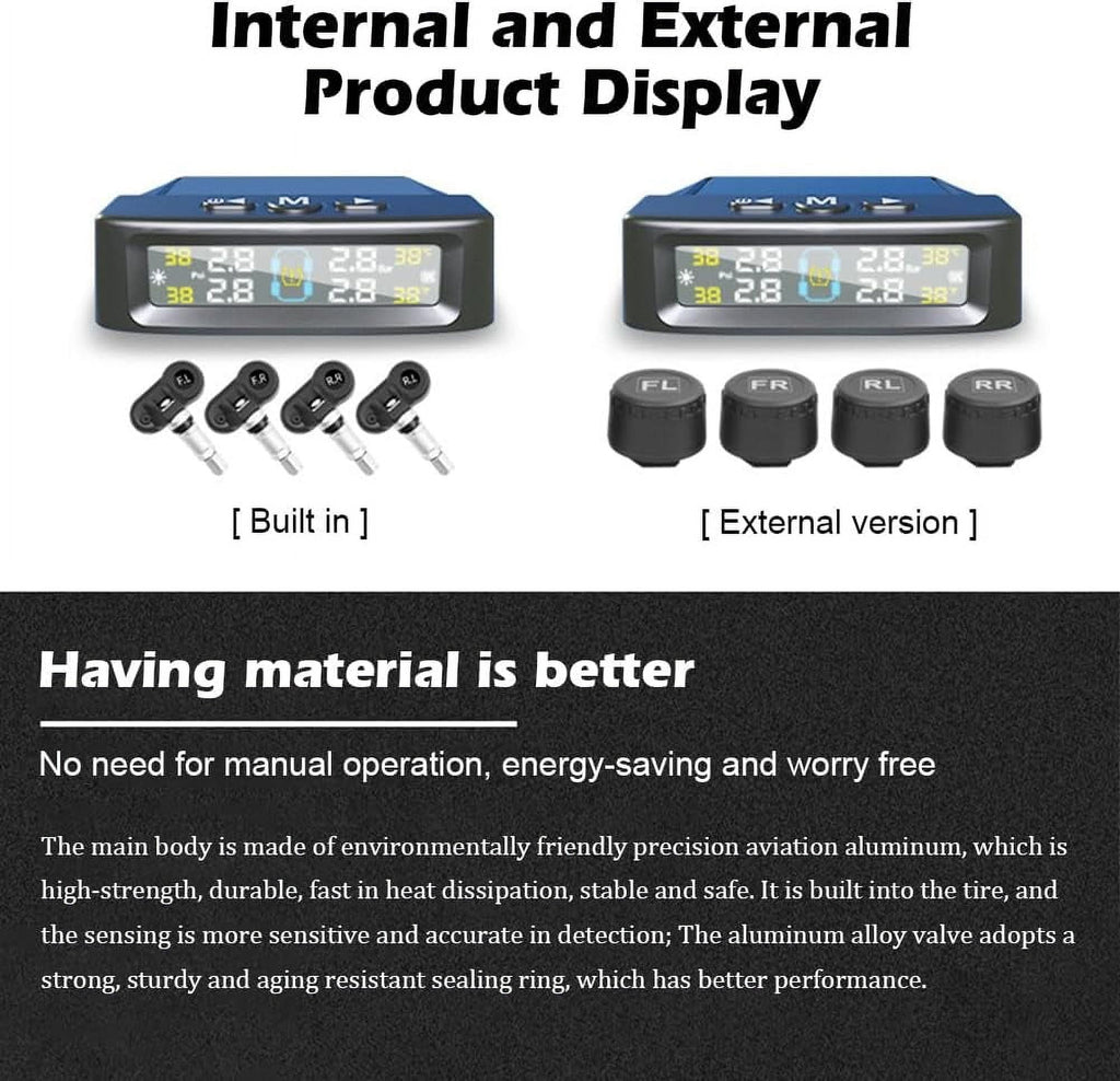 RV Tire Pressure Monitoring System Tire Pressure Monitor with Solar Charge LCD Display Auto Sleep Mode for Trailer Truck Off Road Pickup(4 Sensors Built In Didi Version)