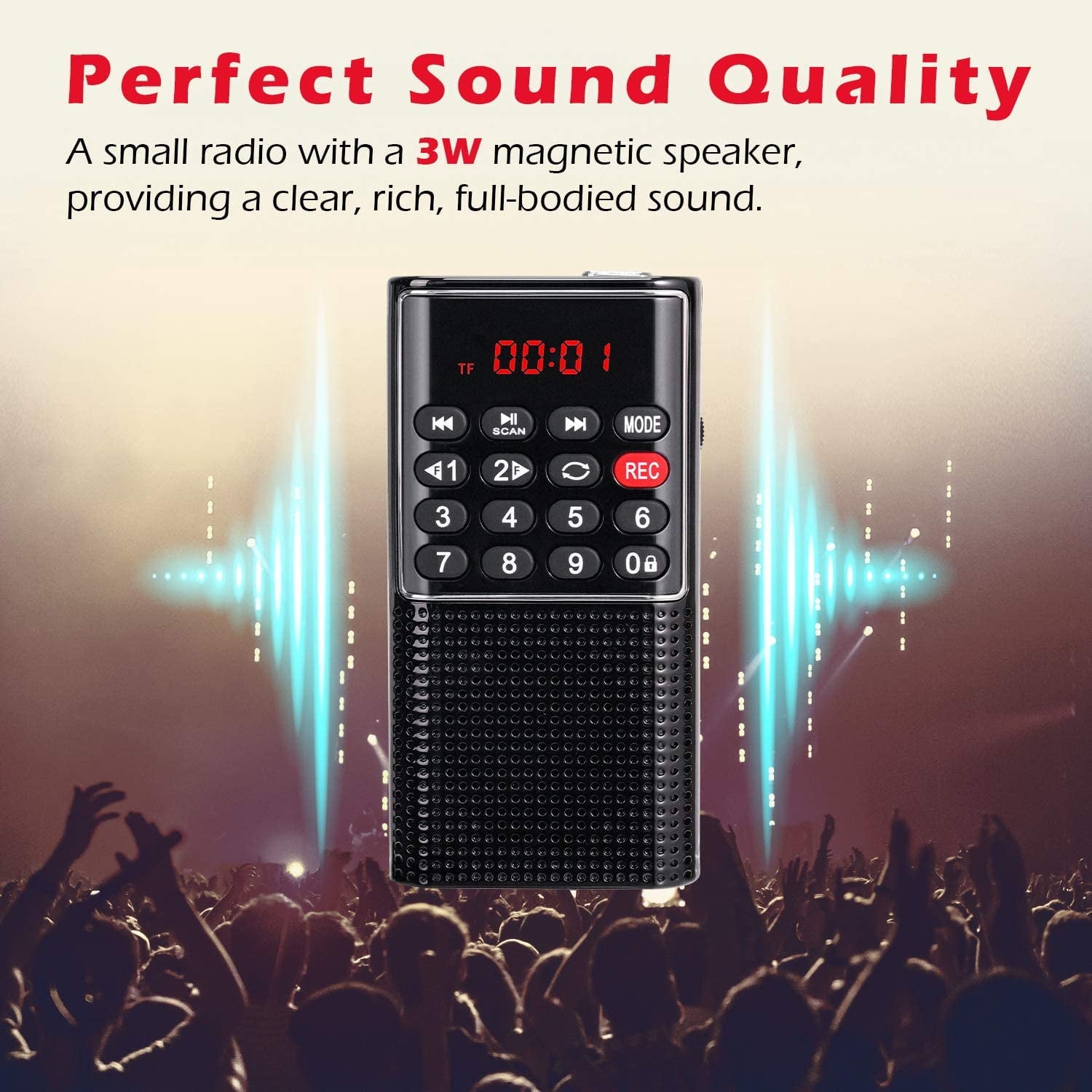 Pocket FM Radio Mini Pocket Radio with Recorder MP3 Player with Lock Key SD Card Player Battery Operated Travel Small Pocket Radio for Walking Camping Black