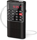 Pocket FM Radio Mini Pocket Radio with Recorder MP3 Player with Lock Key SD Card Player Battery Operated Travel Small Pocket Radio for Walking Camping Black