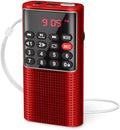 AmzDoer Small FM Radio - Pocket Portable Radio Rechargeable Battery Operated Supports USB/TF Card Mp3 Player Numeric Key ideal for Senior Home Camping Radio Red