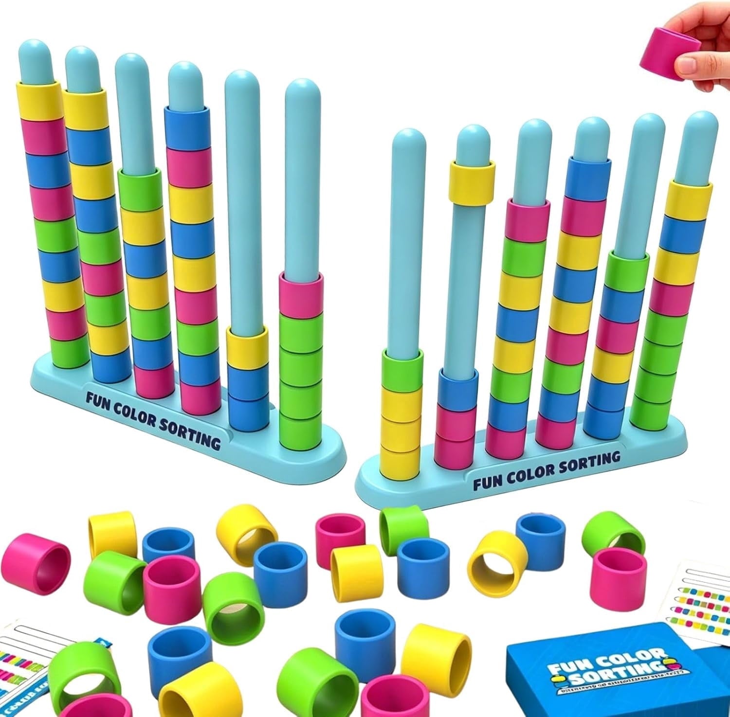 Giant Color Stack Challenge Game 2Pcs Fast-Paced Color Matching Puzzle Game with 50 Challenge Cards Fun Party and Family Board Games for Kids Adults (Colorful 1-2 Player)