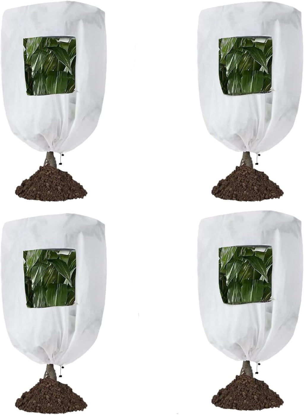 Plant Covers Freeze Protection 4 Pack Winter Garden Plant Frost Cover with Viewing Window Zipper & Drawstring 31.5 x47.2 Reusable Frost Cloth for Outdoor Shrub Potted Plants Use White