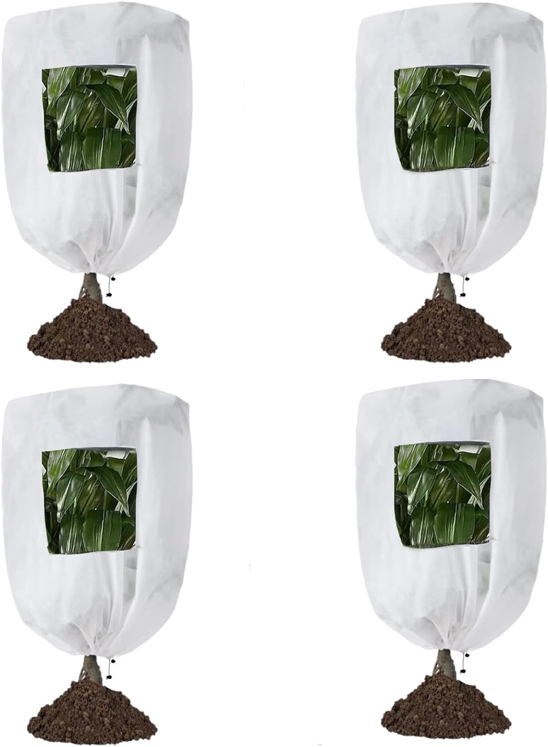 Plant Covers Freeze Protection 4 Pack Winter Garden Plant Frost Cover with Viewing Window Zipper & Drawstring 31.5 x47.2 Reusable Frost Cloth for Outdoor Shrub Potted Plants Use White