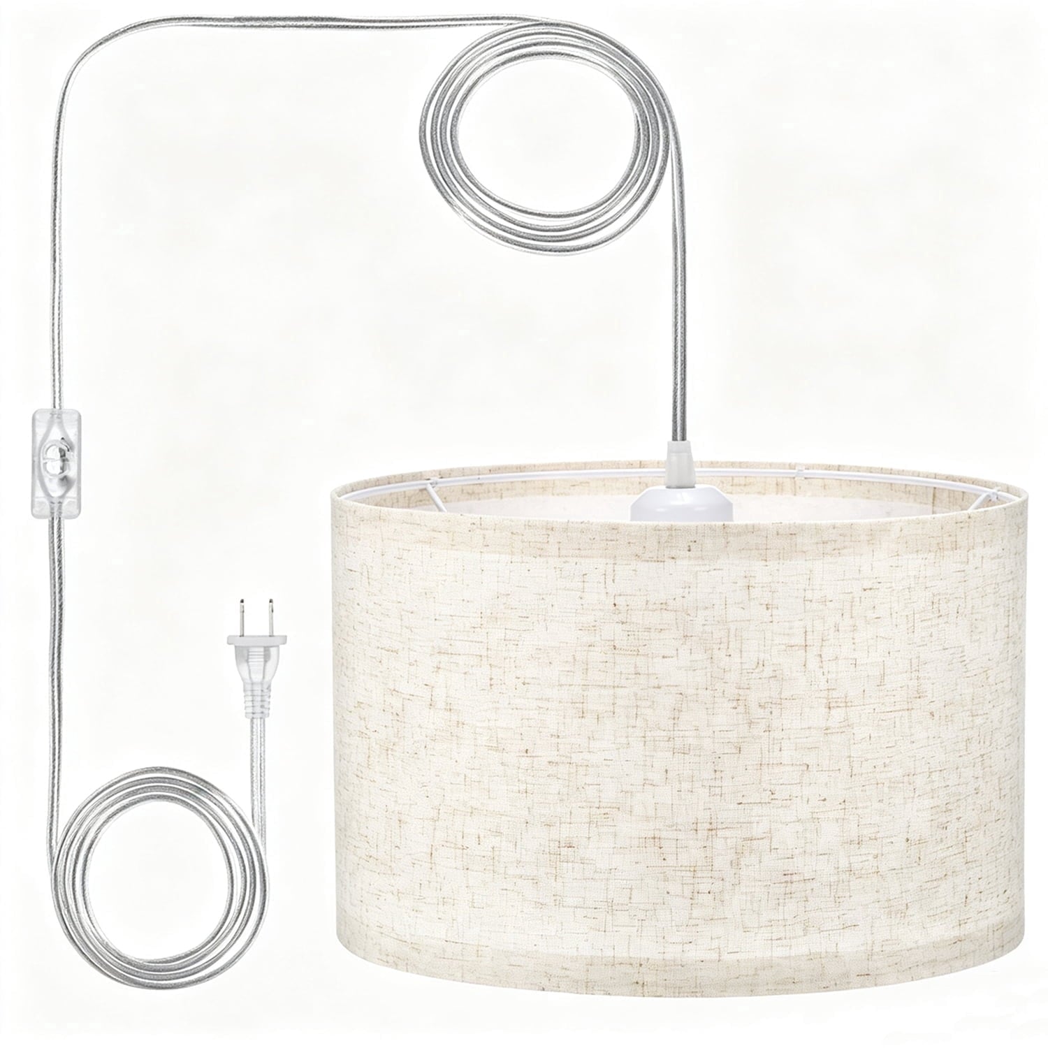 Plug in Pendant Light Hanging Light with 15Ft Plug in Cord & ON/Off Switch Rustic Farmhouse Pendant Lighting Fixtures for Bedroom Dining Living Room Home Decor (Beige Without Bulb)