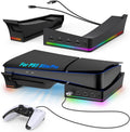 RGB Horizontal Stand for PS5 Pro / Slim Console Accessories with 14 Light Mode and 4 USB Hubs Side Stand for Playstation 5 Pro / Slim Disc & Digital Base Holder with Fast Charging Black