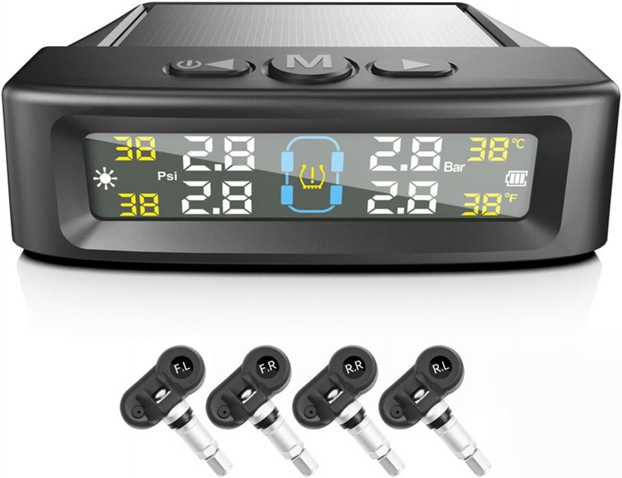 RV Tire Pressure Monitoring System Tire Pressure Monitor with Solar Charge LCD Display Auto Sleep Mode for Trailer Truck Off Road Pickup(4 Sensors Built In Didi Version)