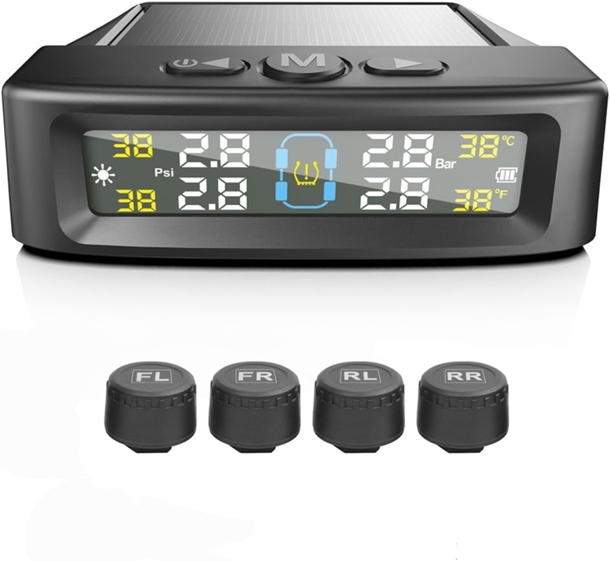 RV Tire Pressure Monitoring System Tire Pressure Monitor with Solar Charge LCD Display Auto Sleep Mode for Trailer Truck Off Road Pickup(4 Sensors External Didi Version)