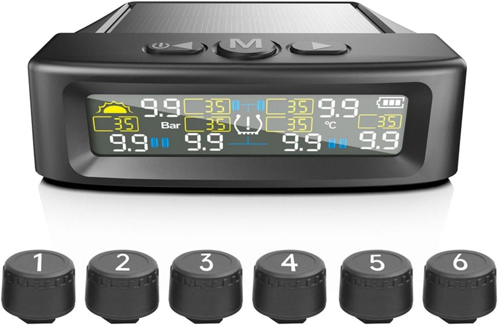 RV Tire Pressure Monitoring System Tire Pressure Monitor with Solar Charge LCD Display Auto Sleep Mode for Trailer Truck Off Road Pickup(6 Sensors External Didi Version)