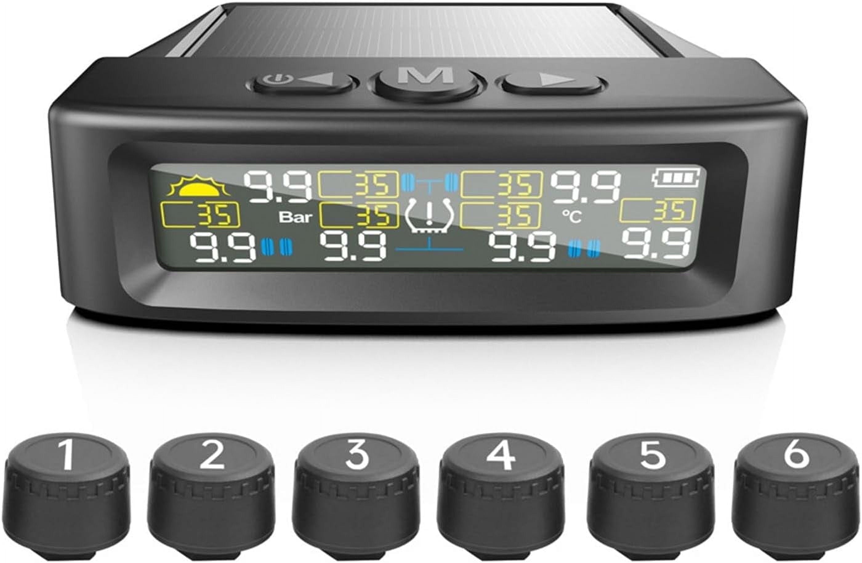 RV Tire Pressure Monitoring System Tire Pressure Monitor with Solar Charge LCD Display Auto Sleep Mode for Trailer Truck Off Road Pickup(6 Sensors External Didi Version)