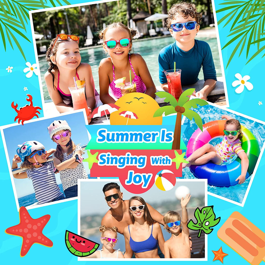 Prociv 24 Pack Kids Sunglasses Bulk Kids Sunglasses Party Favor Neon Translucent Sunglasses with UV400 Protection Boys Girls Age 3-8 Beach Pool Birthday Party Supplies