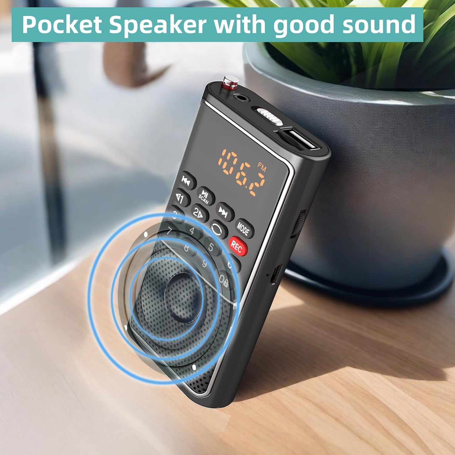 Pocket FM Radio Mini Pocket Radio with Recorder MP3 Player with Lock Key SD Card Player Battery Operated Travel Small Pocket Radio for Walking Camping Black