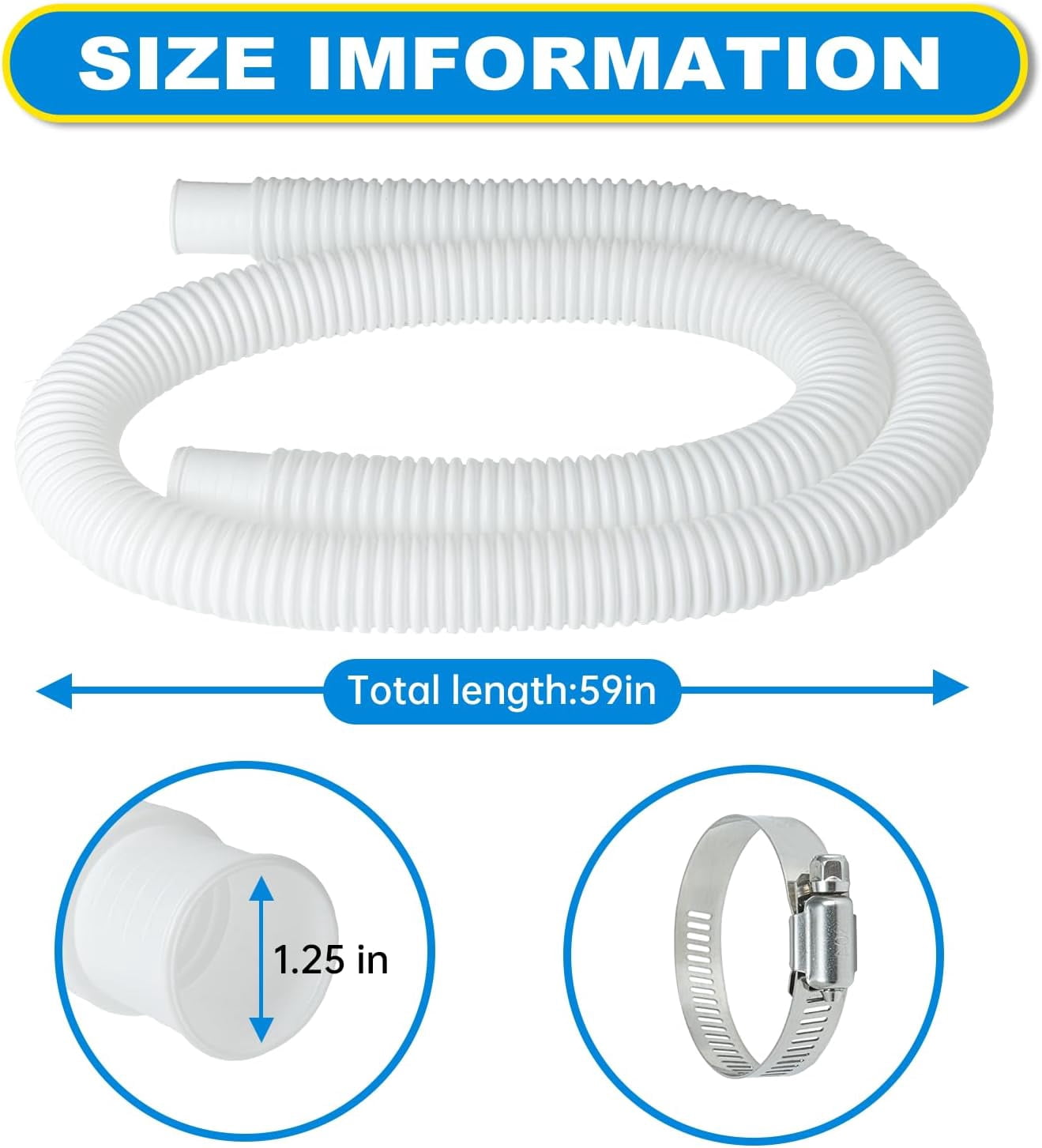 1.25 Pool Hose Pool Pump Replacement Hose for Above Ground Pools 59 Long Pool Filter Hose Pool 32mm Hoses Replacement Pool Tubes for 330GPH 530GPH 1000GPH Filter Pumps Pump Model 607 637