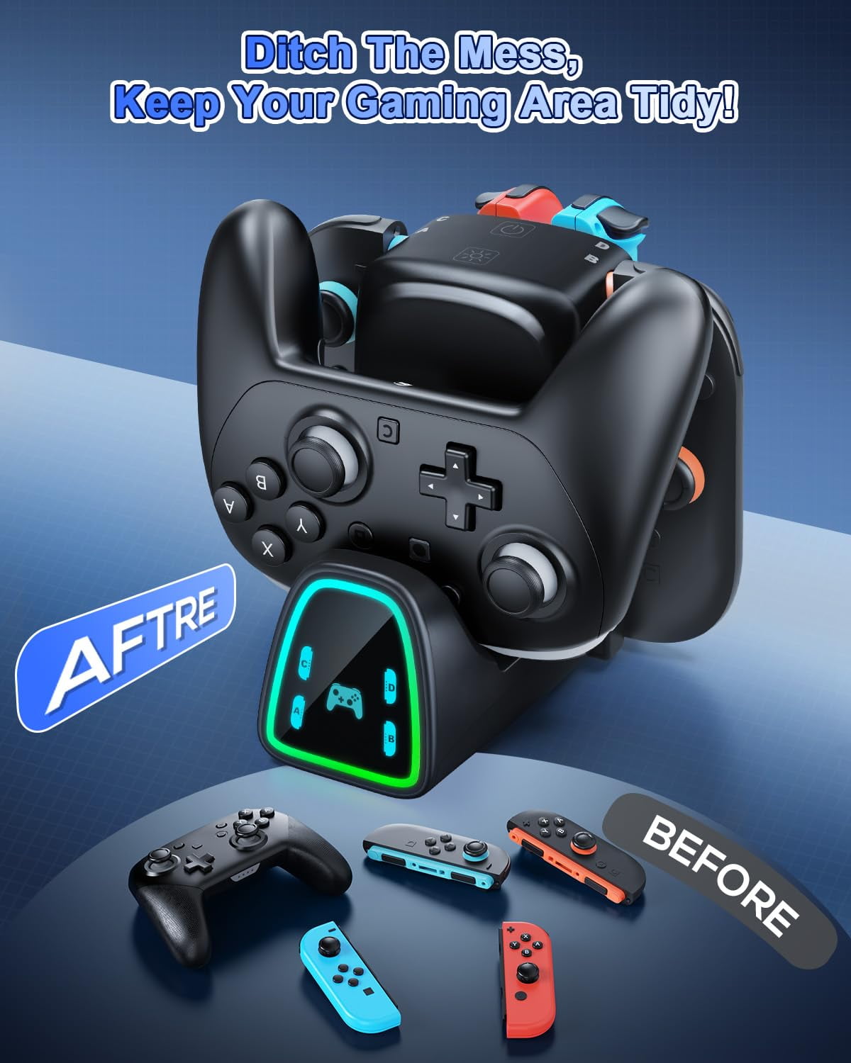 Controller Charging Dock for Nintendo Switch 2/Switch 1/OLED Controller Fast Charger Station for Joy Con 2&1 and Pro Controller 2&1 Charger Accessories with RGB Light Black