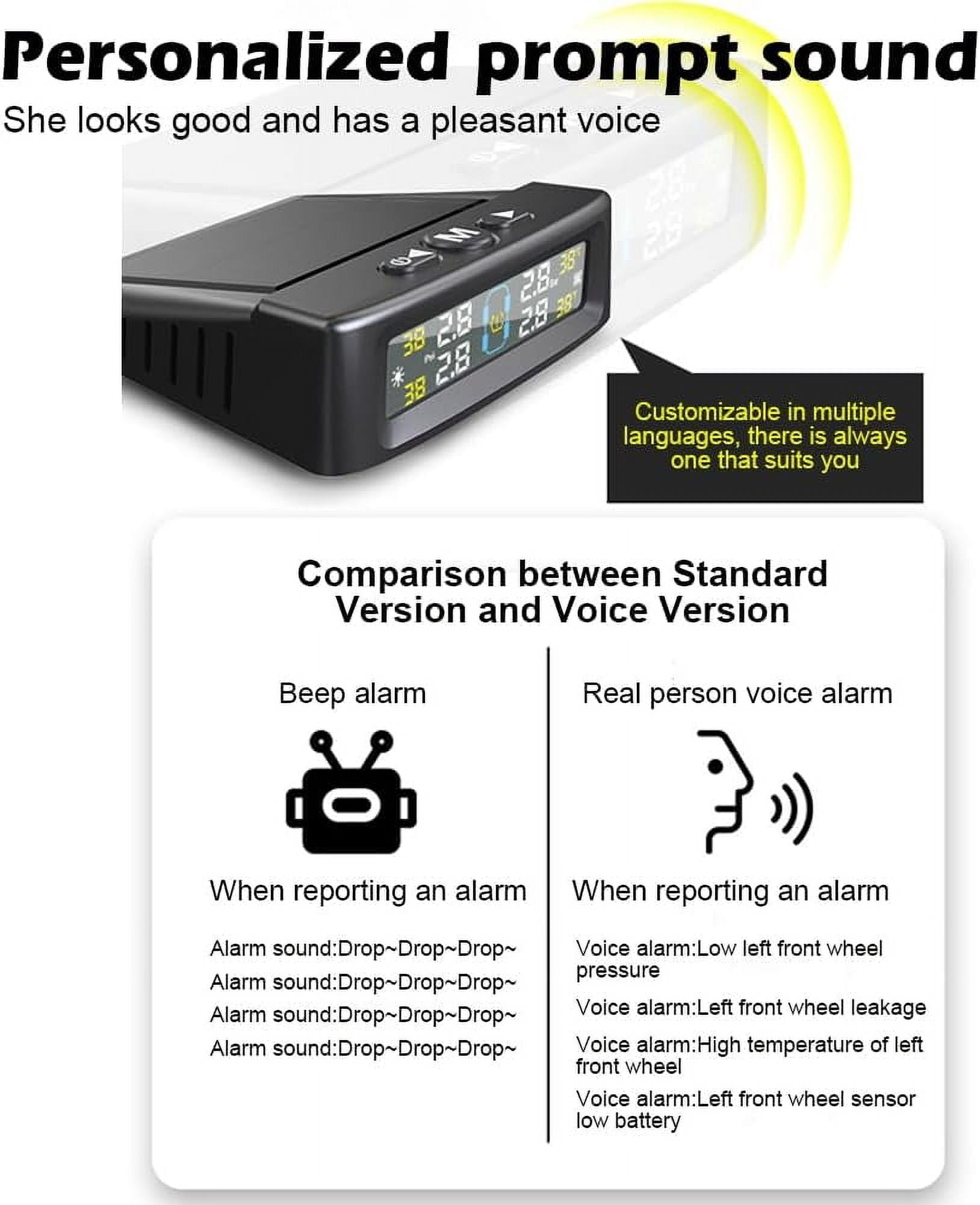 RV Tire Pressure Monitoring System Tire Pressure Monitor with Solar Charge LCD Display Auto Sleep Mode for Trailer Truck Off Road Pickup(4 Sensors External Didi Version)