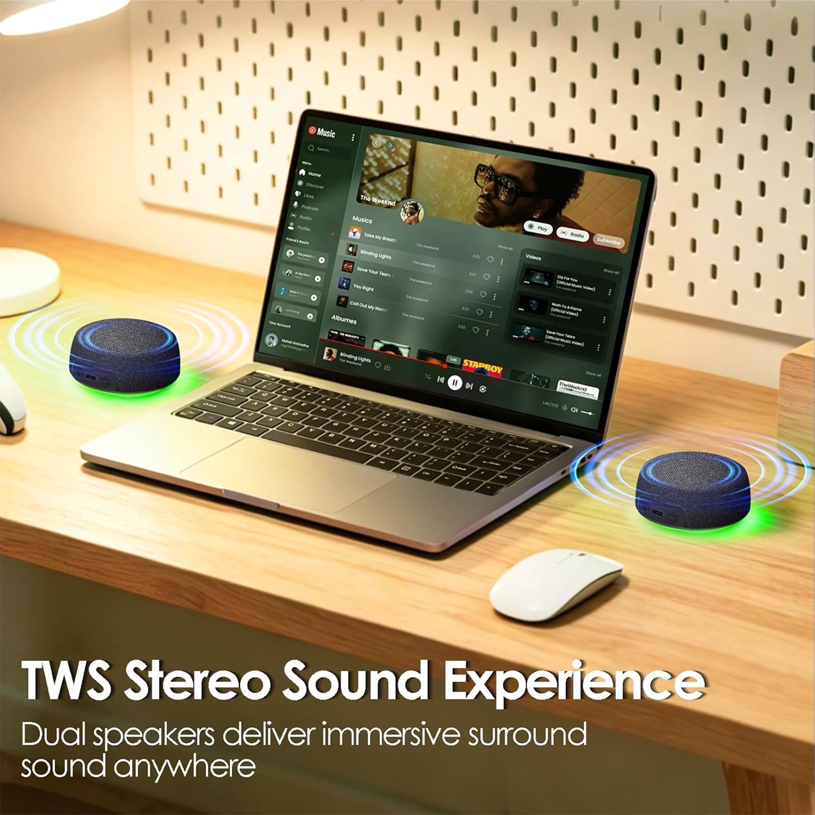 Dual Bluetooth Speaker Set with Magnetic Base Multi Room Wireless Speaker with Bluetooth 5.4 TWS Stereo Surround Sound & RGB Lights 10H Playtime for TV Home Theater