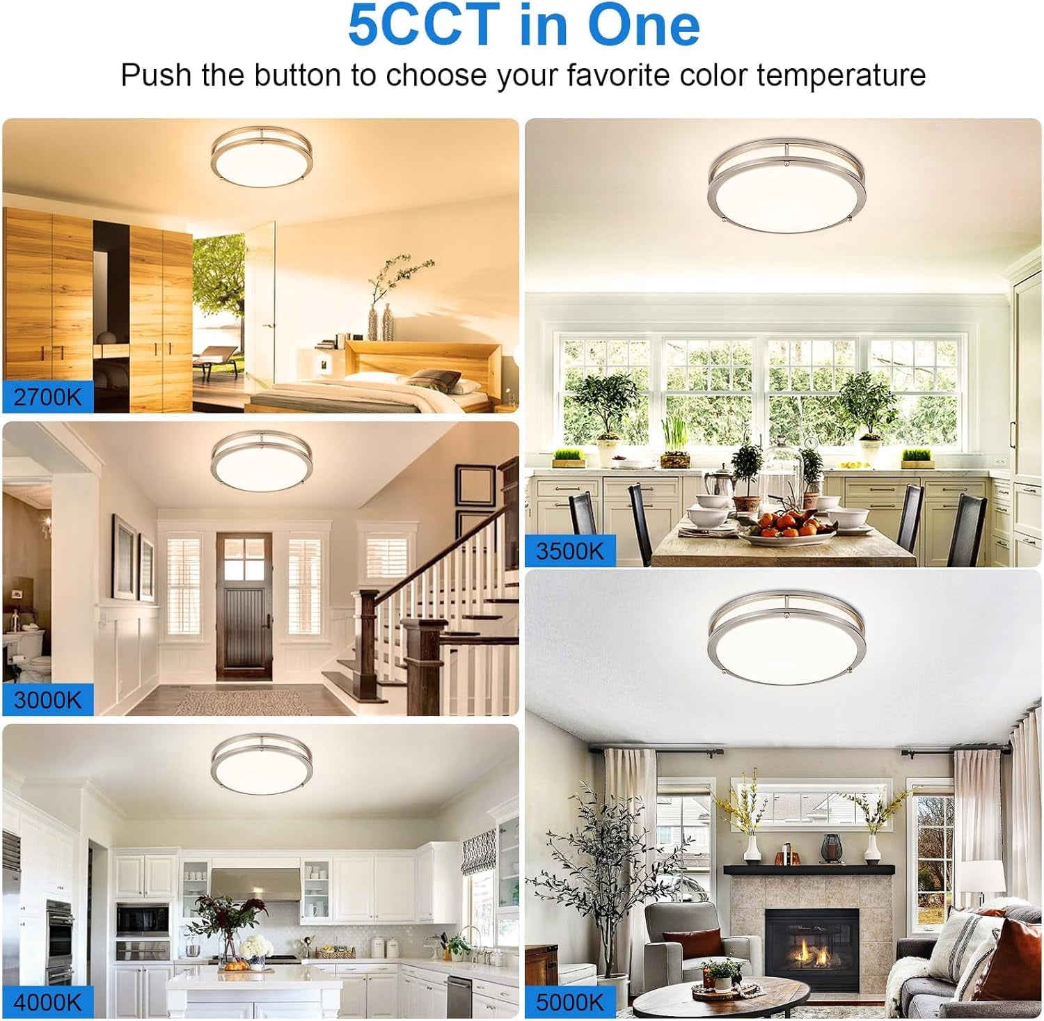 Modern Flush Mount Ceiling Light 12 Dimmable LED Ceiling Light Fixtures with 5 Color Temp Close to Ceiling Light Fixtures for Bedroom Living Room & Kitchen Silver