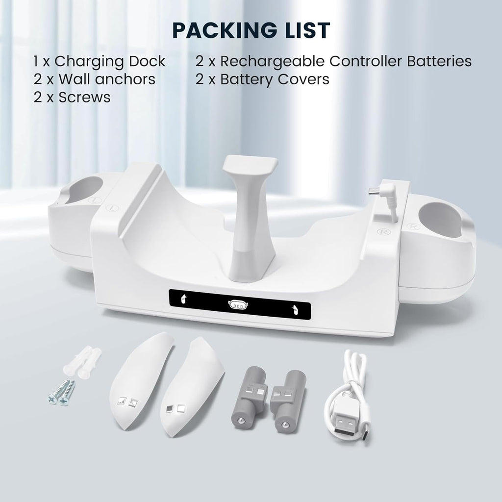 Prociv Charging Dock for Oculus/Meta Quest 3 Charging Stand for Meta Quest 3 Controller and Headset with 2 Rechergeable Batteries Battery Cover