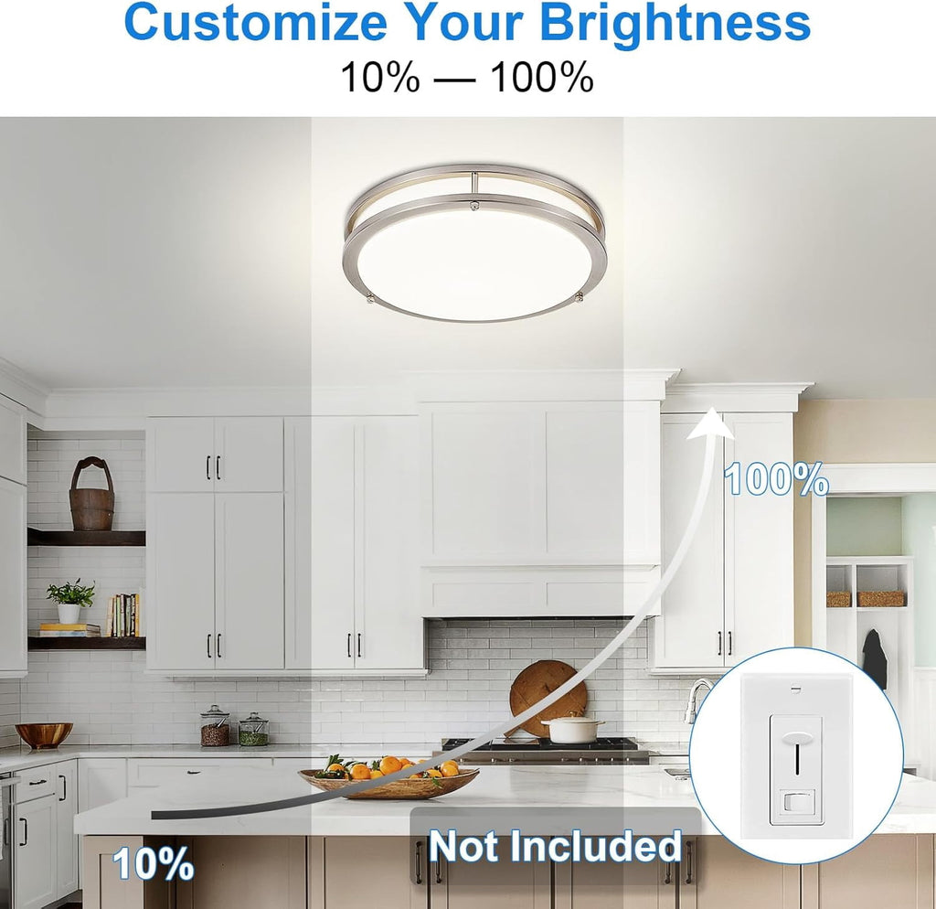Modern Flush Mount Ceiling Light 12 Dimmable LED Ceiling Light Fixtures with 5 Color Temp Close to Ceiling Light Fixtures for Bedroom Living Room & Kitchen Silver