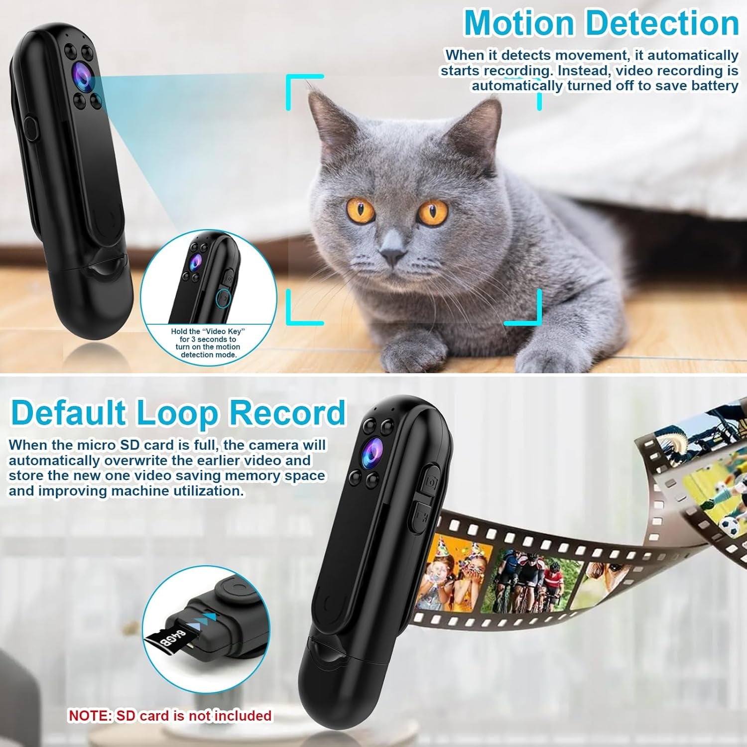 Body Camera 1080P Wearable Personal Portable Cameras Record Mini Body Camera with Audio and Video Recording Pocket Tiny Body Camera for Traveling Walking Cycling Work Records