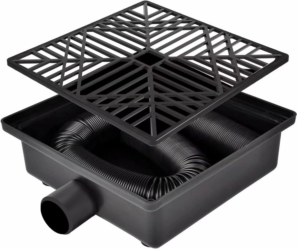Wiher Catch Basin Downspout Extensions Upgraded 9x9 inch No Dig French Drain Downspout Diverter Flexible Gutter with Leak-Proof Splash Block Kit Extendable from 16 to 60 Black