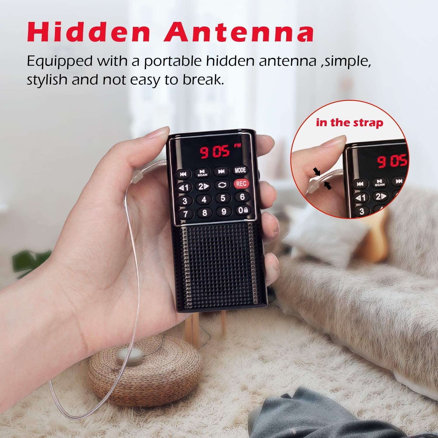 Pocket FM Radio Mini Pocket Radio with Recorder MP3 Player with Lock Key SD Card Player Battery Operated Travel Small Pocket Radio for Walking Camping Black