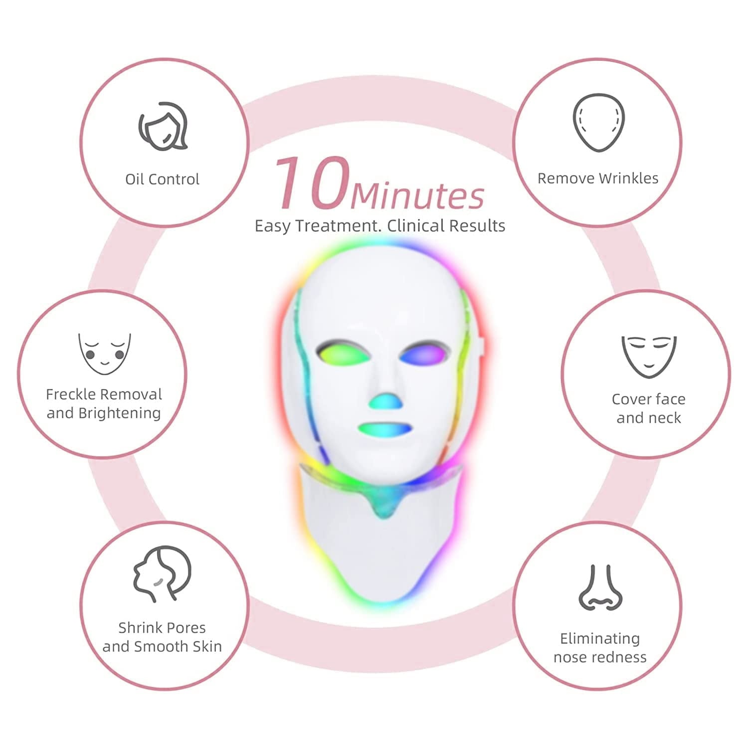 Led Face Mask Light Therapy 7 Color Led Light Therapy Facial Mask Blue Red Light Therapy for Face Acne Reduction Skin Care Mask