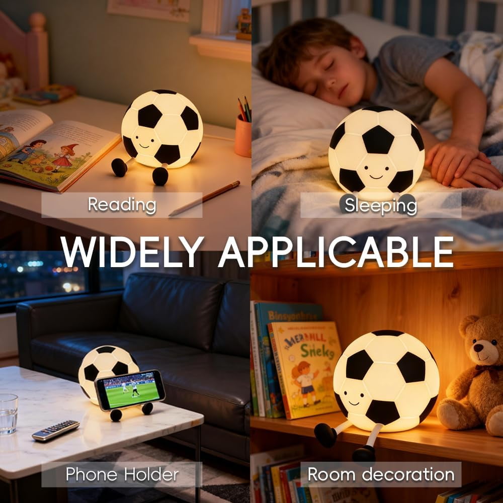 Soccer Night Light Silicone Touch Night Lamp Dimmable with Soft Touch Rechargeable Dimmable and Soft Touch Lamp with Timer Birthday Easter Soccer Lover Gifts for Kids Teens Boys Girls