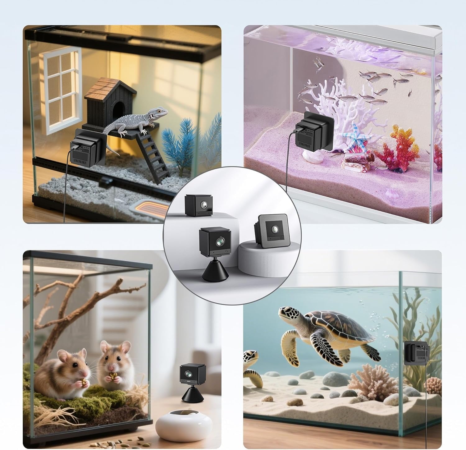 Aquarium Camera with 32G Card Indoor Security Camera 2K Pet Camera with Macro Lens 24/7 Recording for Fish Reptiles Window Security Surveillance System 140° Wide-Angle Night Vision Two-Way Audio