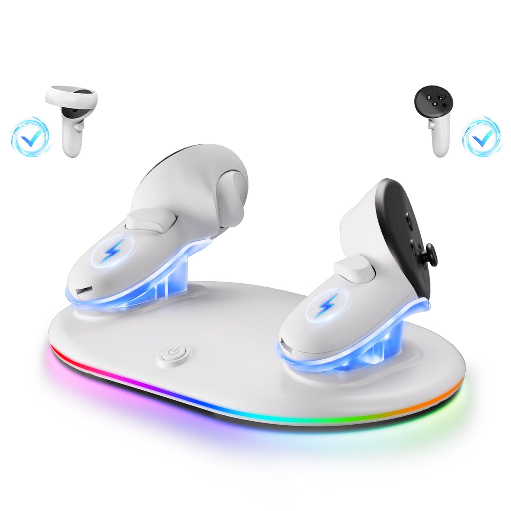 Charging Dock for Meta Quest 3S/Quest 3/Quest 2 Controller Oculus Quest 3 Magnetic Wireless Charging Station for Grip Controller with 2 Rechargeable Batteries & USB-C Cable White