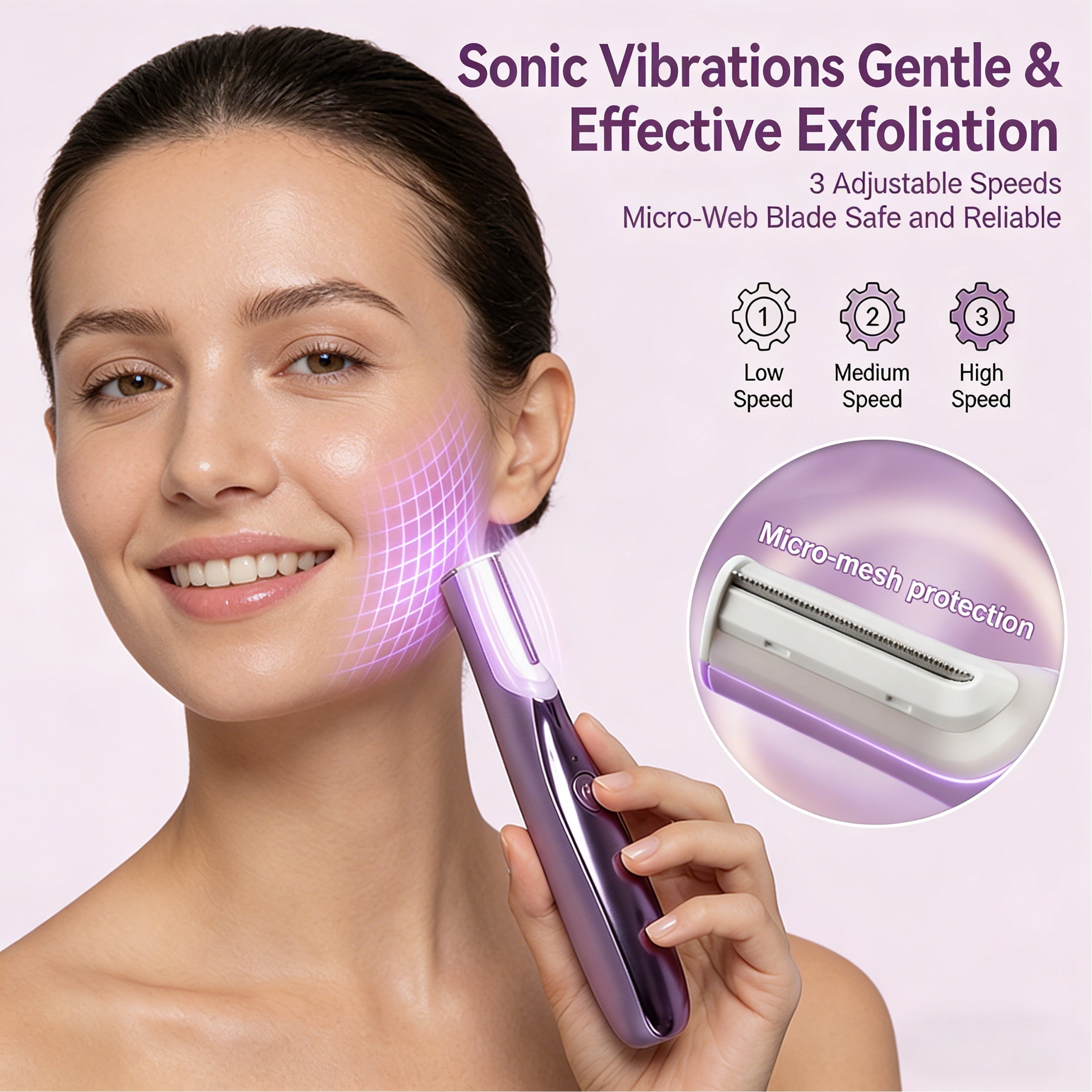 Sonic Dermaplaning Tool for Women Rechargeable Face Dermaplane Razor with Sonic Edge Technology for FacialHair Peach Fuzz & Exfoliation Removal LED Light 3 Speeds 13 Refill Blades