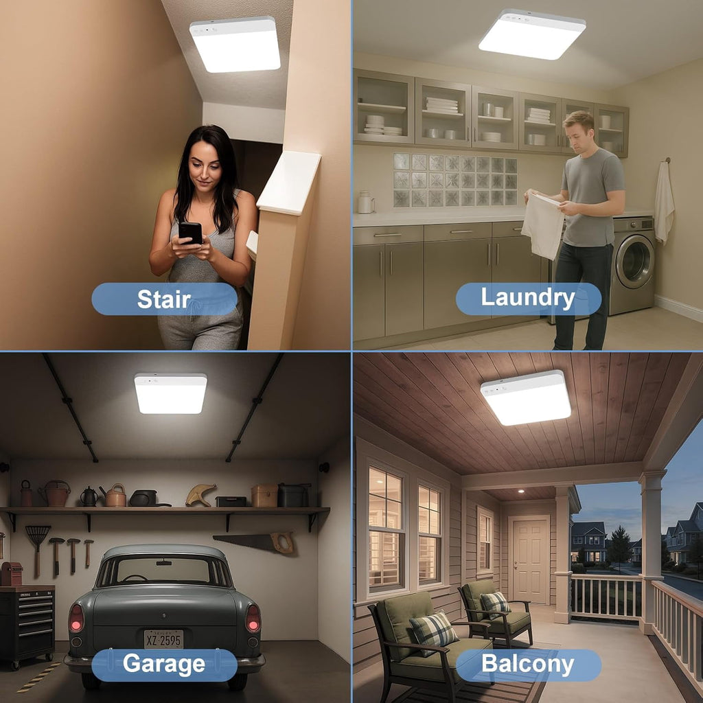 Rechargeable Motion Sensor Ceiling Light with Remote Wireless Ceiling Lights Battery Operated Closet Light 3 Colors Temperatures LED Shower Light for Bathroom Stairs Hallway Garage 1pcs