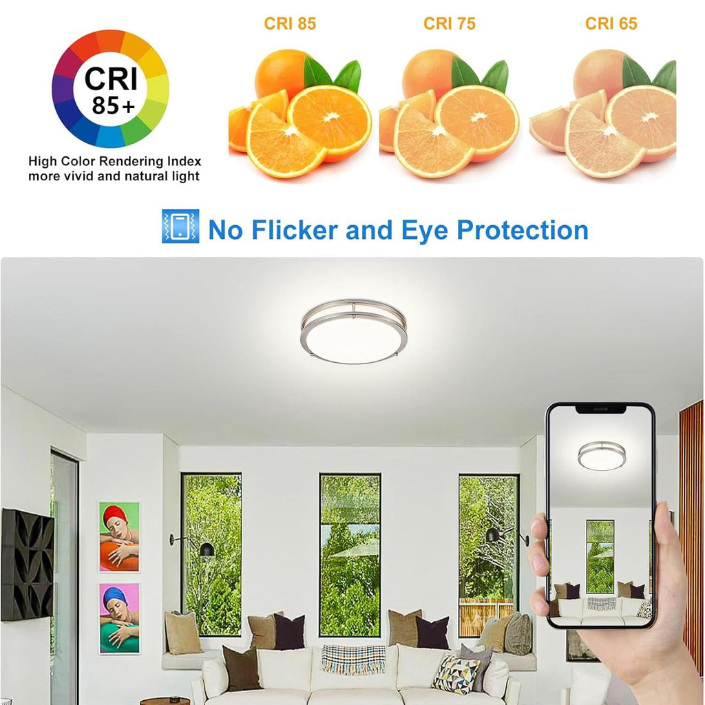 Modern Flush Mount Ceiling Light 12 Dimmable LED Ceiling Light Fixtures with 5 Color Temp Close to Ceiling Light Fixtures for Bedroom Living Room & Kitchen Silver
