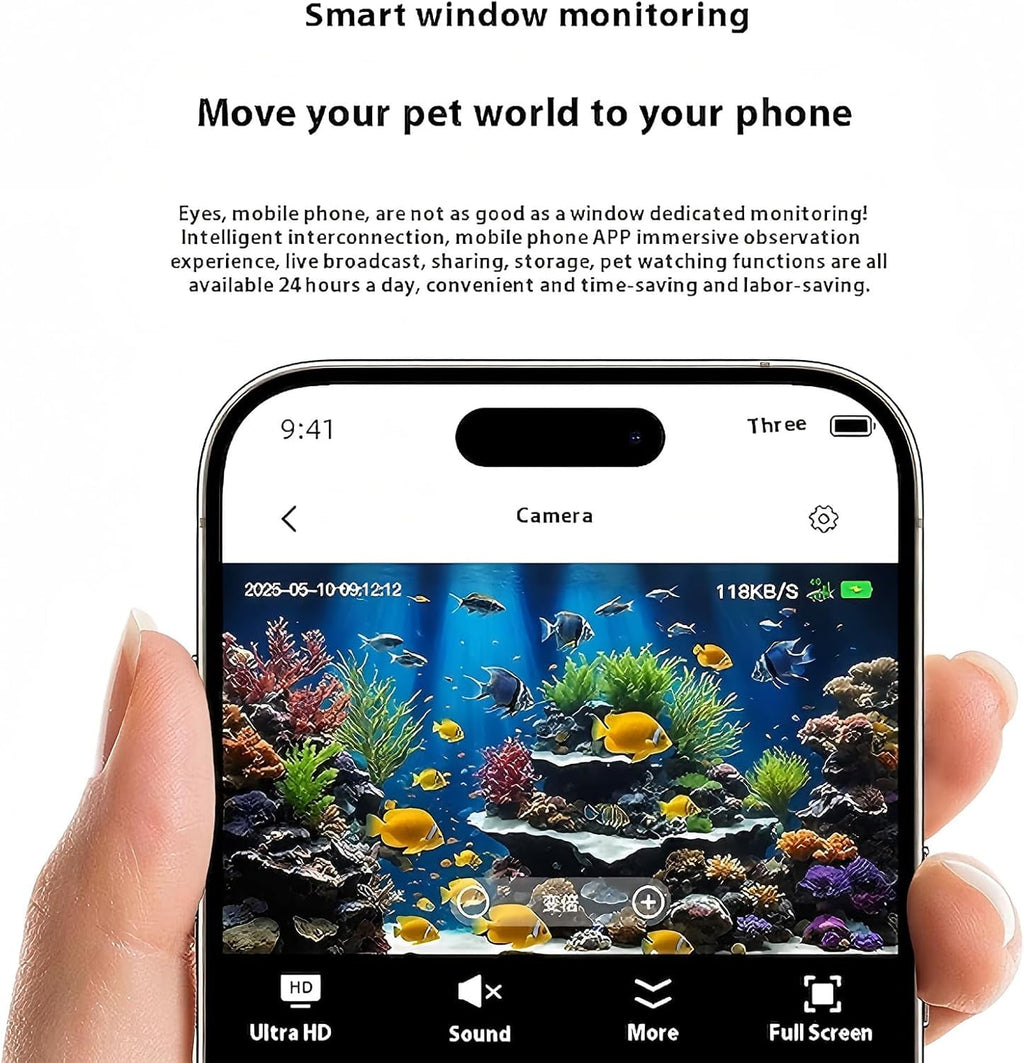 Aquarium Camera with 32G Card Indoor Security Camera 2K Pet Camera with Macro Lens 24/7 Recording for Fish Reptiles Window Security Surveillance System 140° Wide-Angle Night Vision Two-Way Audio